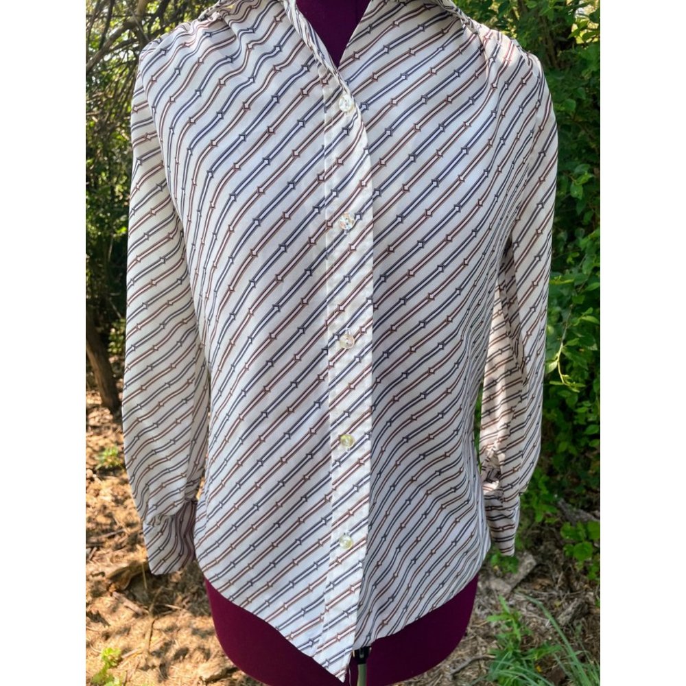 Vintage 1970s Button womens Blouse Abstract Arrow Print MOD - Picture 4 of 16